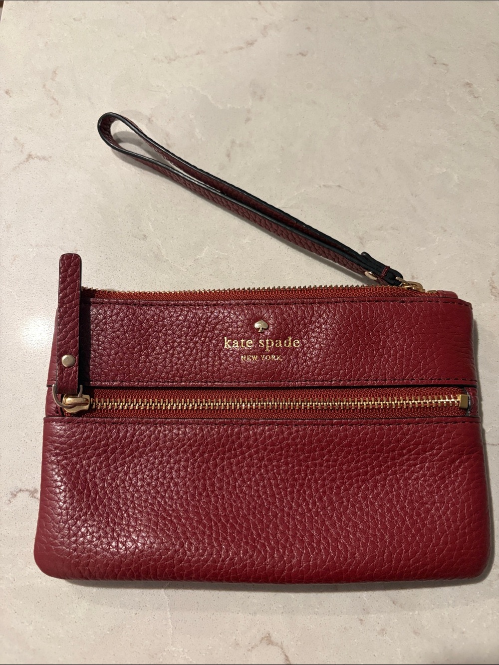 kate spade Red Pebbled Leather Wristlet Clutch with Gold Hardware